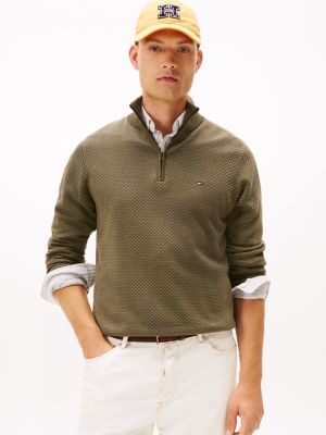 Quarter-Zip Mockneck Sweater, Army Green