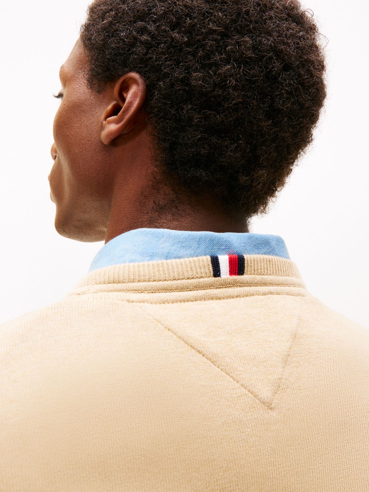 Block-Stripe Crewneck Sweater — Beige
