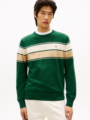 Block-Stripe Crewneck Sweater, Ornamental Green