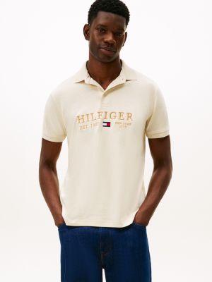 Embroidered Monotype Logo Interlock Polo, Ivory Heather