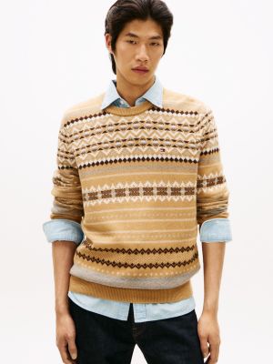 Allover Fair Isle Wool-Blend Sweater, Classic Khaki Multi