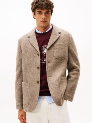 Wool-Blend Casual Blazer, Beige