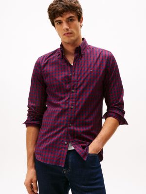Regular Fit Check Stretch Poplin Shirt, Rouge