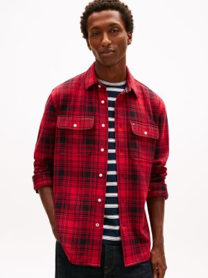 Plaid Jacquard Knit Shirt, Red