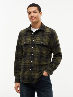 Regular Fit Plaid Jacquard Knit Shirt, Huntsman Green