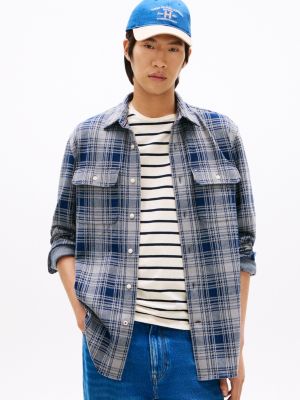 Plaid Jacquard Knit Shirt, Hydrogen Grey/Blue Multi