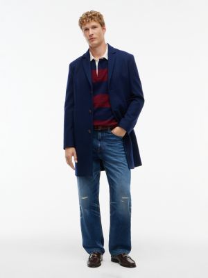 Wool-Blend Casual Coat, Carbon Navy