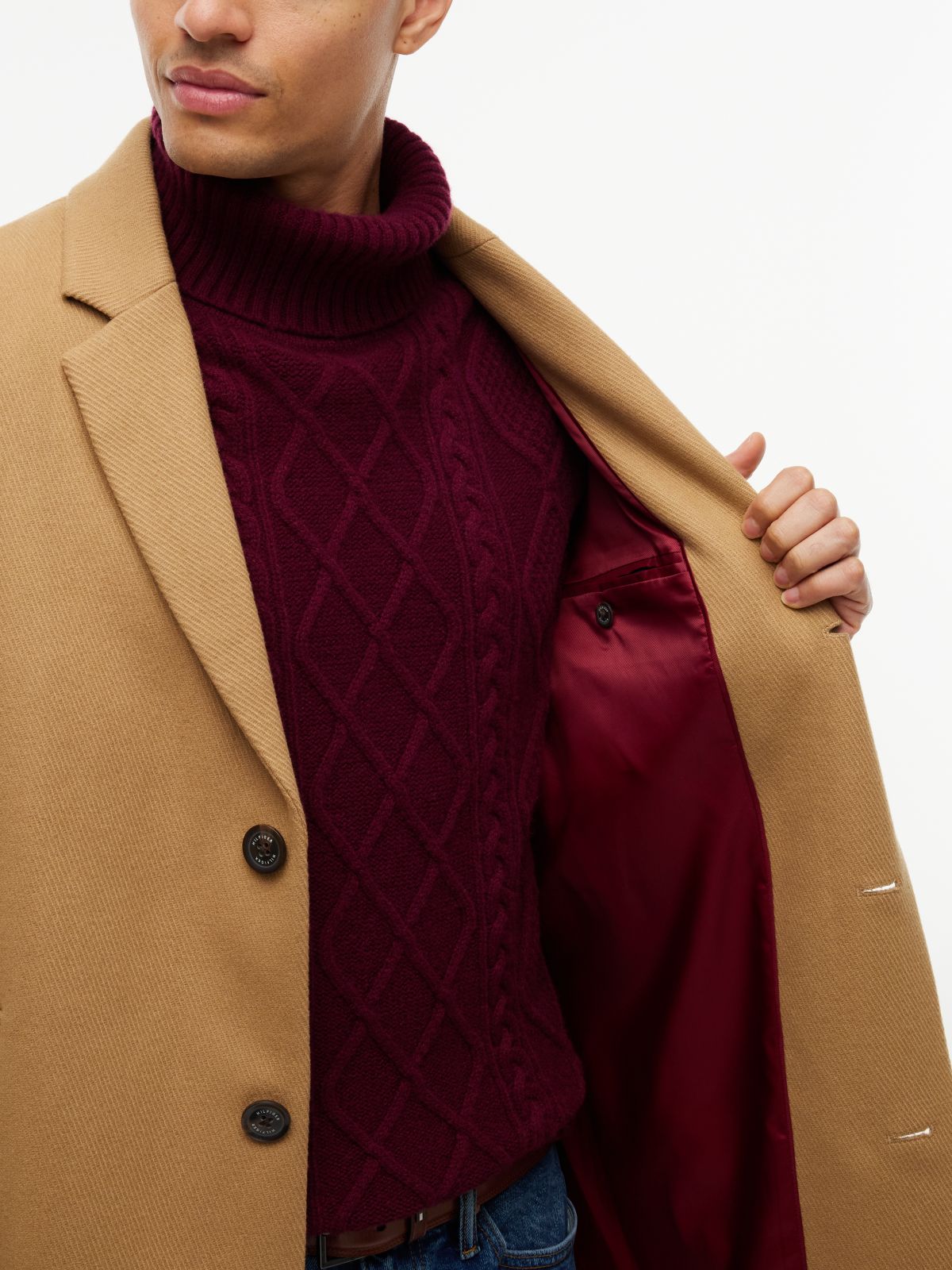 Wool-Blend Casual Coat — Classic Khaki