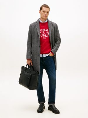 Wool-Blend Herringbone Coat, Charcoal Grey