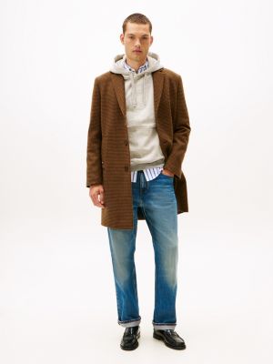 Wool-Blend Houndstooth Coat, Dark Coffee
