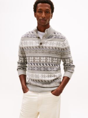 Fair-Isle Mockneck Sweater, Grey