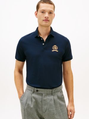 Regular Fit Crest Logo Pique Polo, Navy