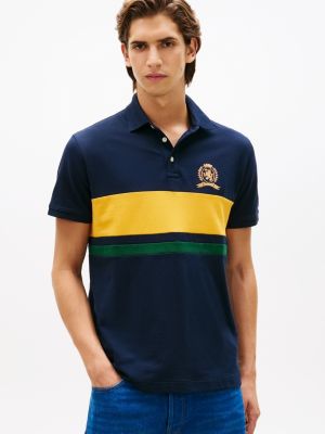Crest Logo Stretch Pique Polo, Navy
