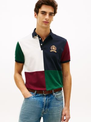 Crest Logo Colorblock Stretch Pique Polo, Navy