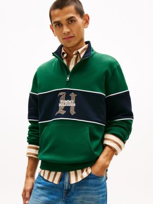 Block Stripe Logo Quarter-Zip Sweatshirt, Ornamental Green