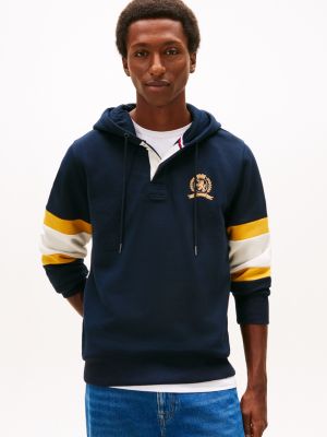 Colorblock Stripe Sleeve Fleece Hoodie, Navy