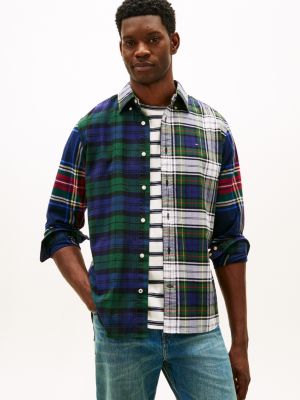 Regular Mixed Plaid Stretch Oxford Shirt, Navy