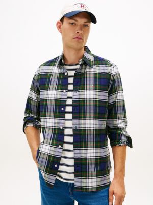 Regular Fit Plaid Stretch Oxford Shirt, Optic White/Blue/Green