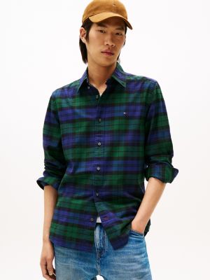 Regular Fit Plaid Stretch Oxford Shirt, Ornamental Green/Navy