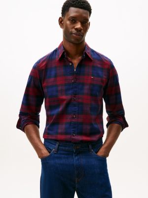 Regular Fit Plaid Stretch Oxford Shirt, Rouge/Navy