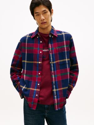 Plaid Brushed Flannel Shirt, Navy Multi