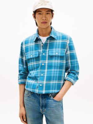 Plaid Brushed Heavyweight Flannel Shirt, Dusty Indigo