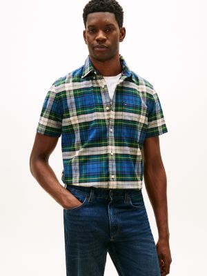 Regular Fit Short-Sleeve Oxford Shirt, Fossil Blue Multi