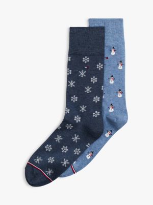 Snow Print Trouser Sock 2-Pack, Blue Heather / Multi