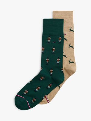 Holiday Deer Trouser Sock 2-Pack, Beige Heather / Multi