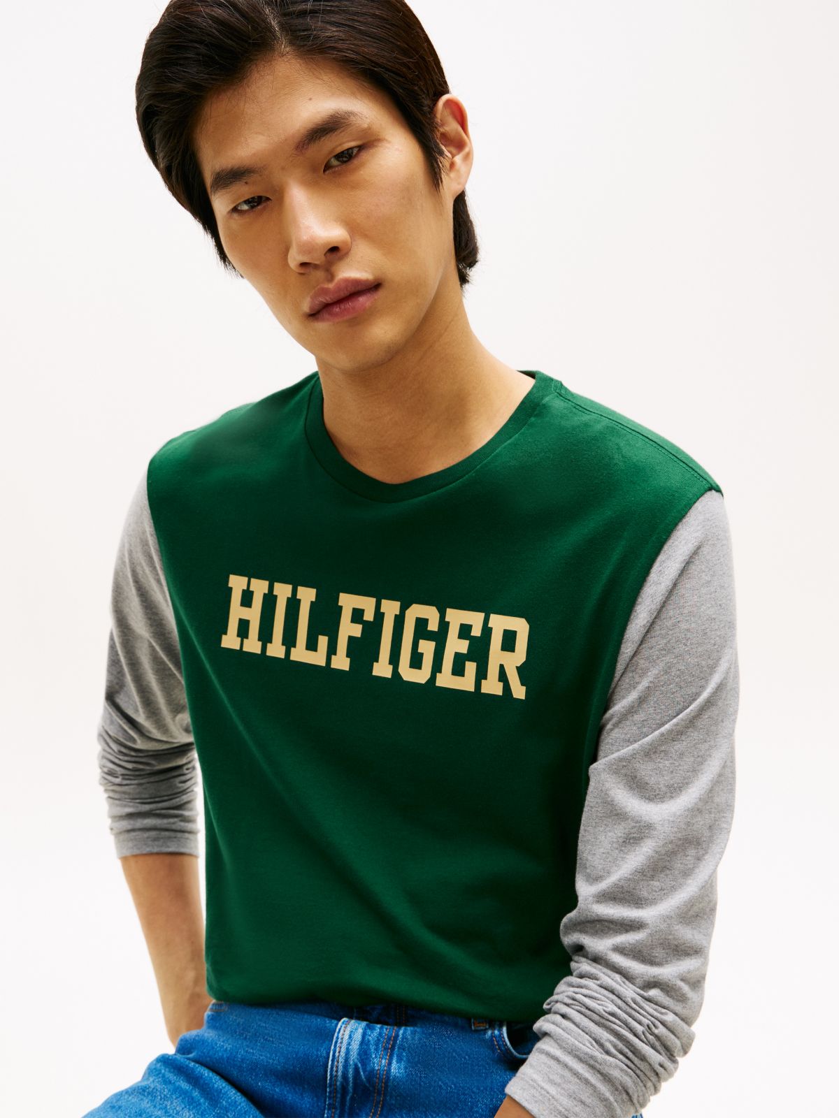 Long-Sleeve Colorblock Hilfiger T-Shirt — Ornamental Green