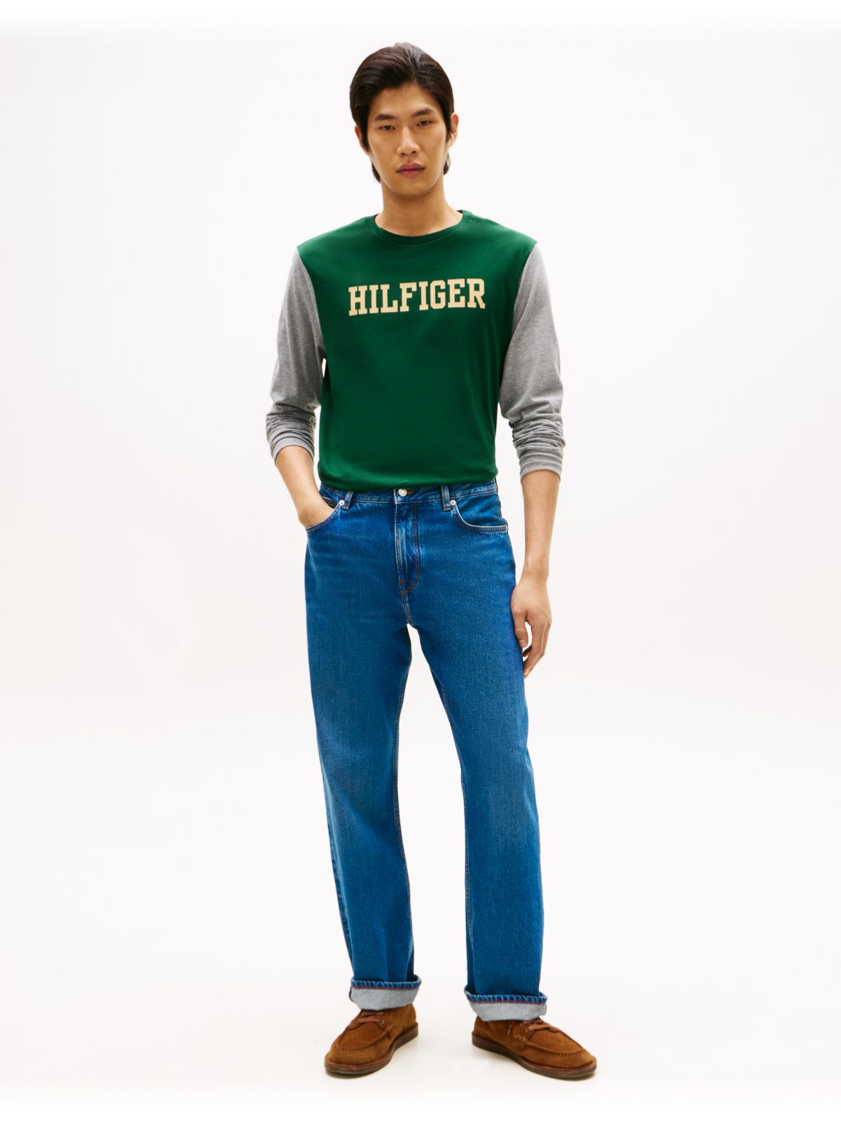 Long-Sleeve Colorblock Hilfiger T-Shirt — Ornamental Green