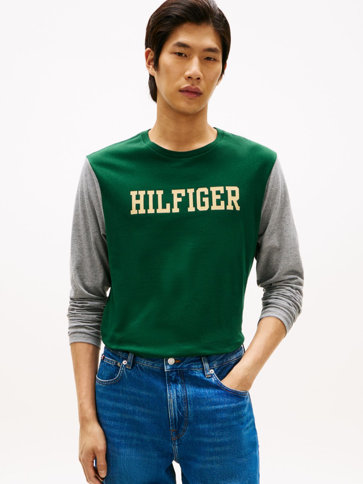 Long-Sleeve Colorblock Hilfiger T-Shirt — Ornamental Green