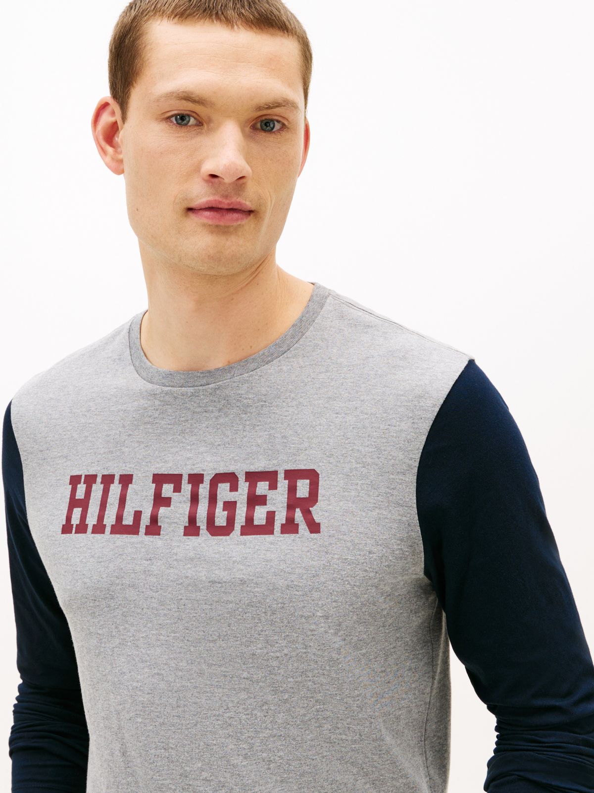 Long-Sleeve Colorblock Hilfiger T-Shirt — Grey Heather