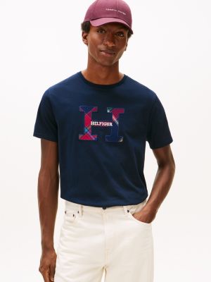 Plaid Monogram Logo T-Shirt, Navy