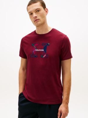 Plaid Monogram Logo T-Shirt, Deep Rouge