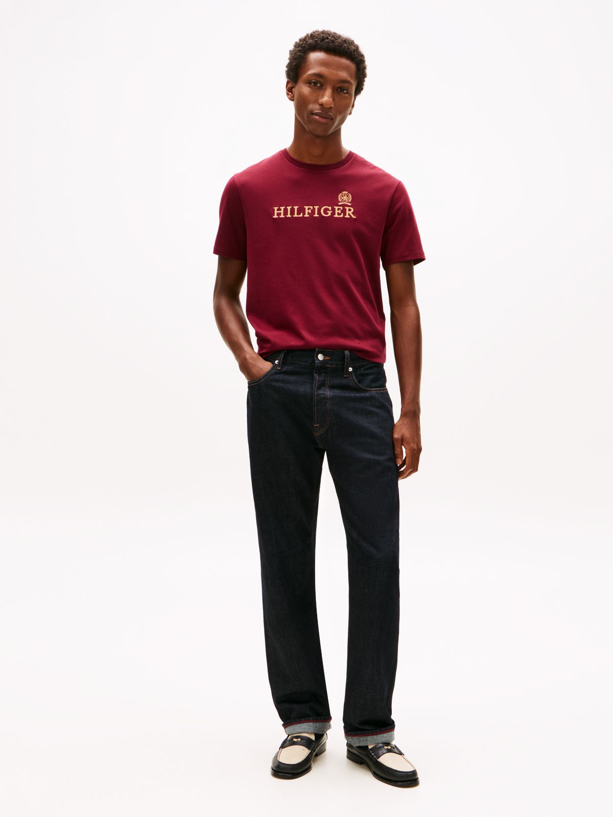 Hilfiger Logo Cotton Interlock T-Shirt — Burgundy