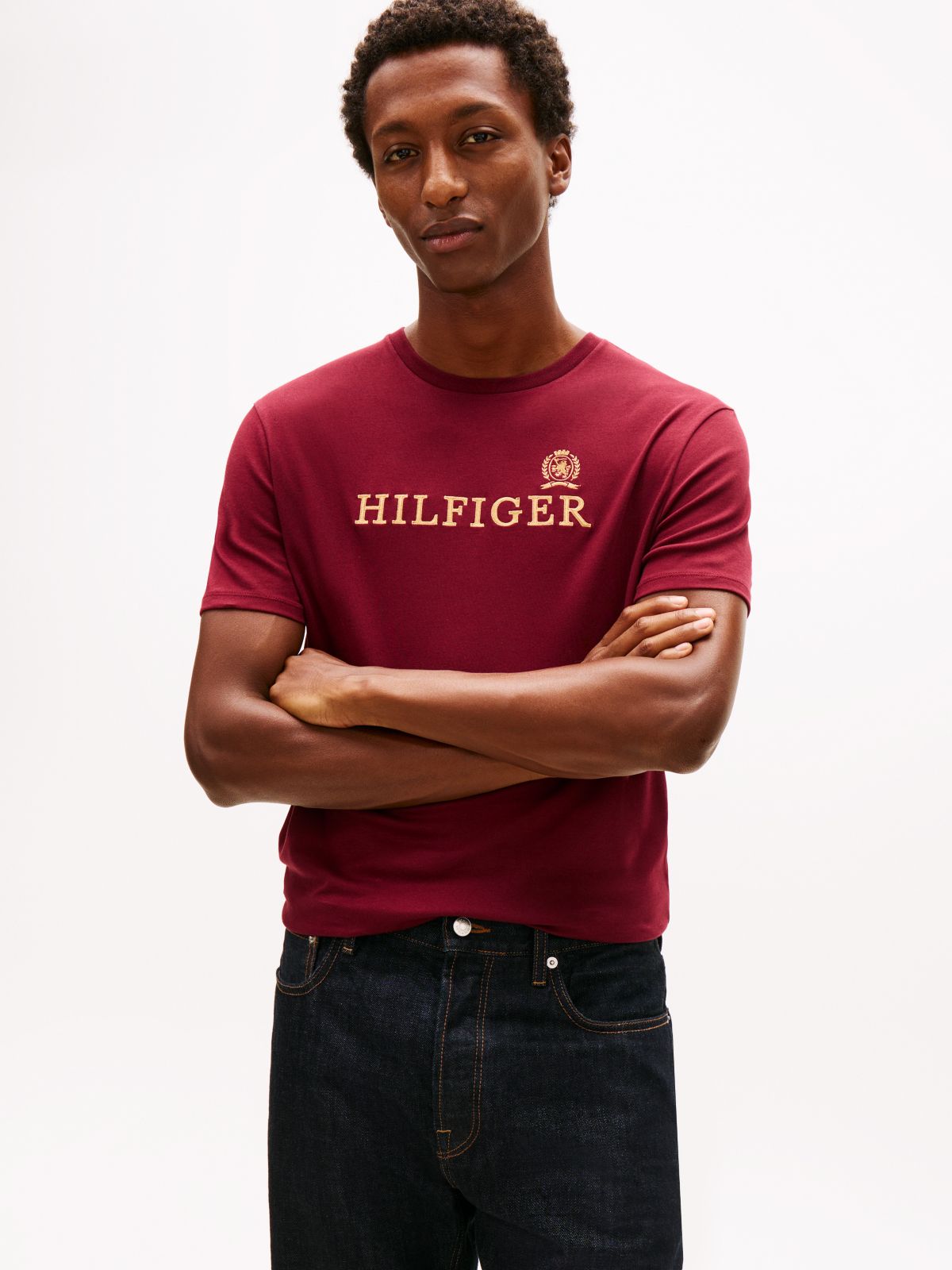 Hilfiger Logo Cotton Interlock T-Shirt — Burgundy