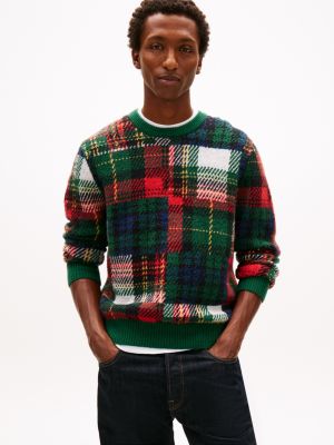 Allover Plaid Wool-Alpaca Sweater, Ornamental Green Multi