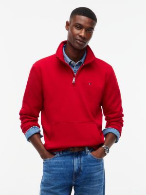 Tommy Hilfiger Men's Fleece Quarter-Zip Sweatshirt - Medium Red - S
