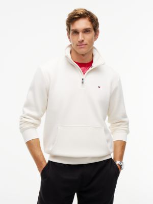 Tommy Hilfiger Men's Fleece Quarter-Zip Sweatshirt - Ivory Silk - L