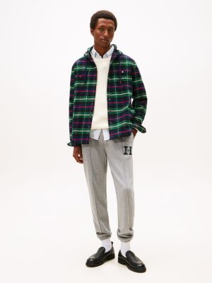 Plaid Monogram Logo Fleece Sweatpant, Grey Heather