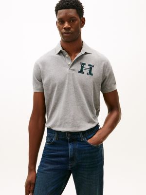 Regular Fit Plaid Monogram Pique Polo, Grey Heather