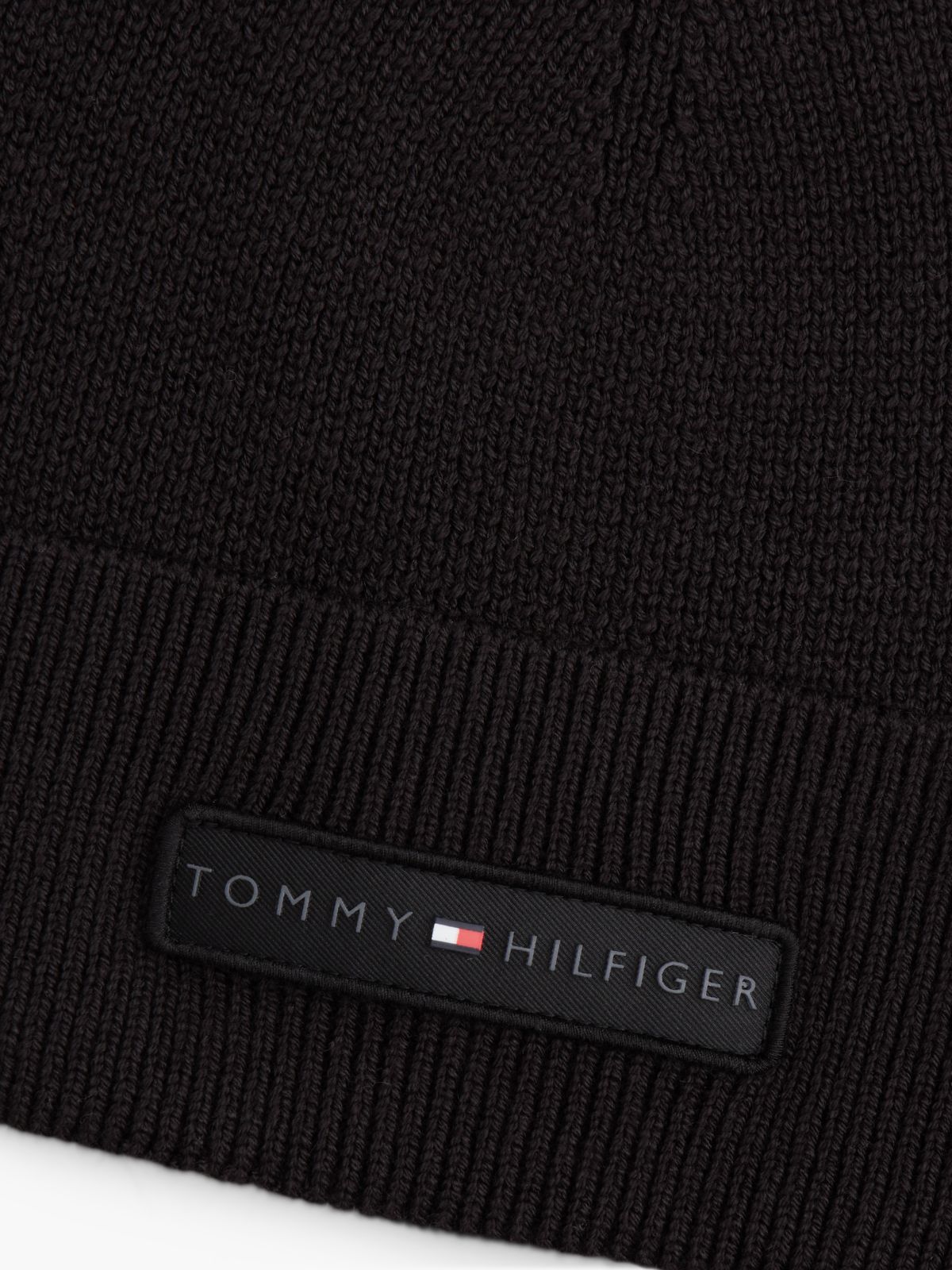 Monotype Patch Rib-Knit Beanie — Black