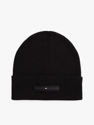Monotype Patch Rib-Knit Beanie, Black