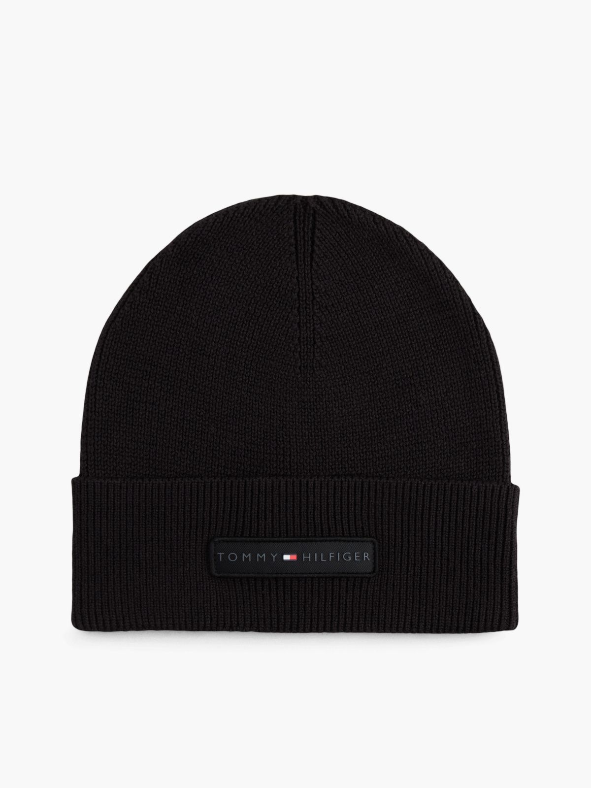 Monotype Patch Rib-Knit Beanie — Black