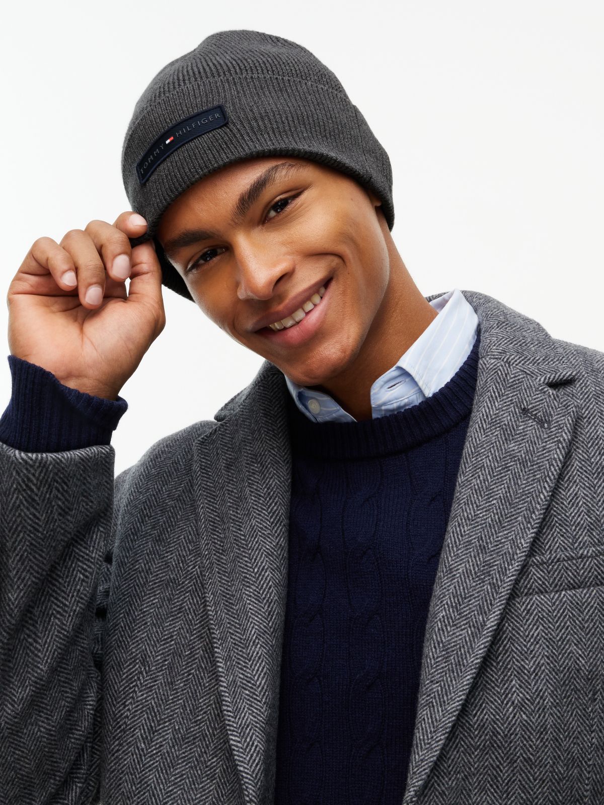 Monotype Patch Rib-Knit Beanie — Grey Heather