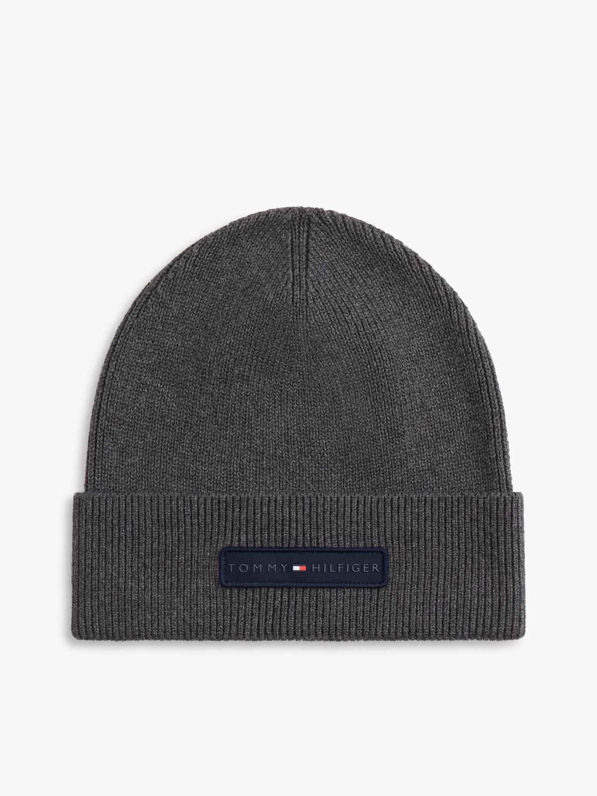 Monotype Patch Rib-Knit Beanie — Grey Heather