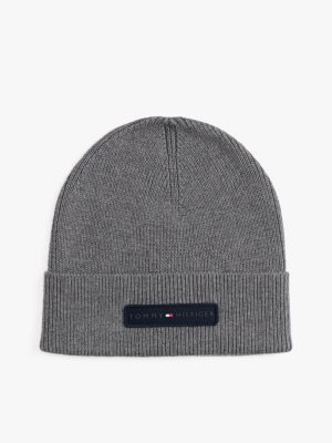Monotype Patch Rib-Knit Beanie, Grey Heather