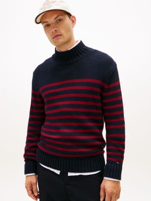 Relaxed Breton Stripe Mockneck Sweater, Navy