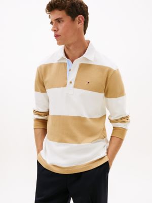 Regular Fit Long-Sleeve Rugby Polo, Classic Khaki/White Stripe